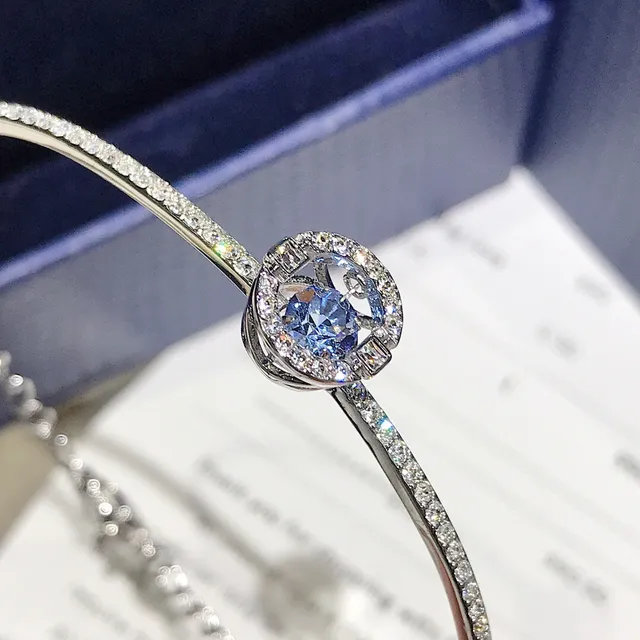 Swarovski Bracelet Bande Cristal-Pavé Halo Bleu Argent 7