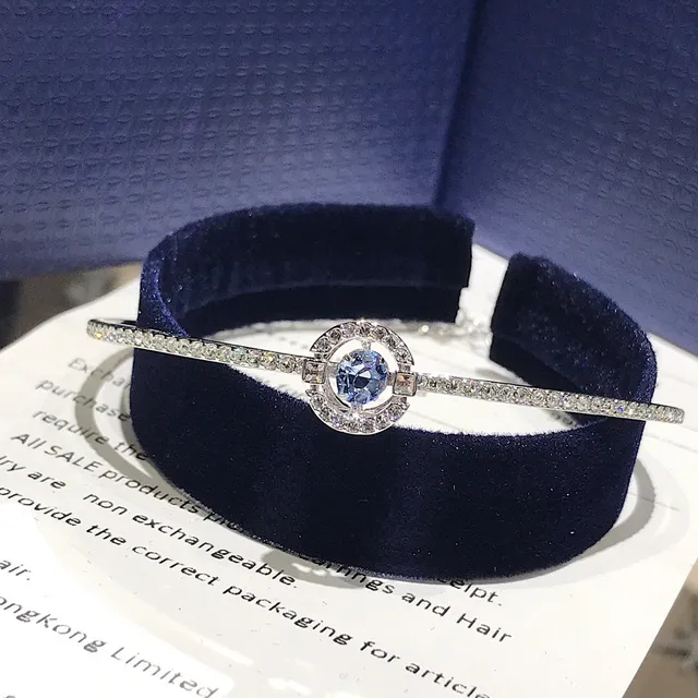 Swarovski Bracelet Bande Cristal-Pavé Halo Bleu Argent 9
