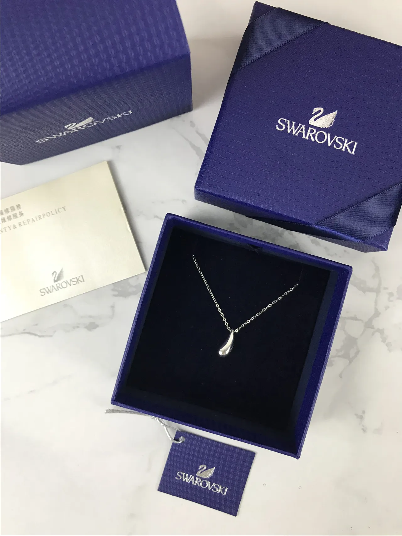 Swarovski pendentif goutte ton argent poli collier 2