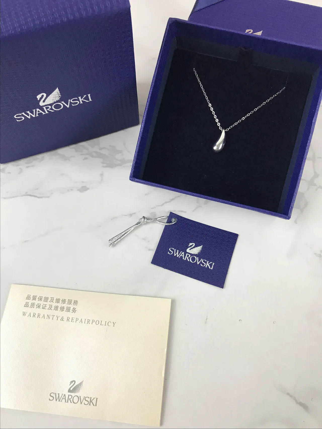 Swarovski pendentif goutte ton argent poli collier 3