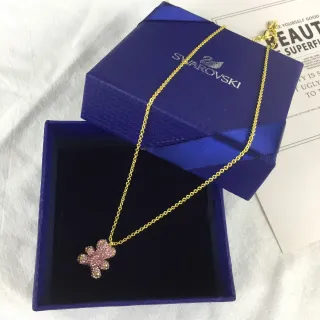 Swarovski Teddy Bear Pink Crystal Gold-Tone Necklace
