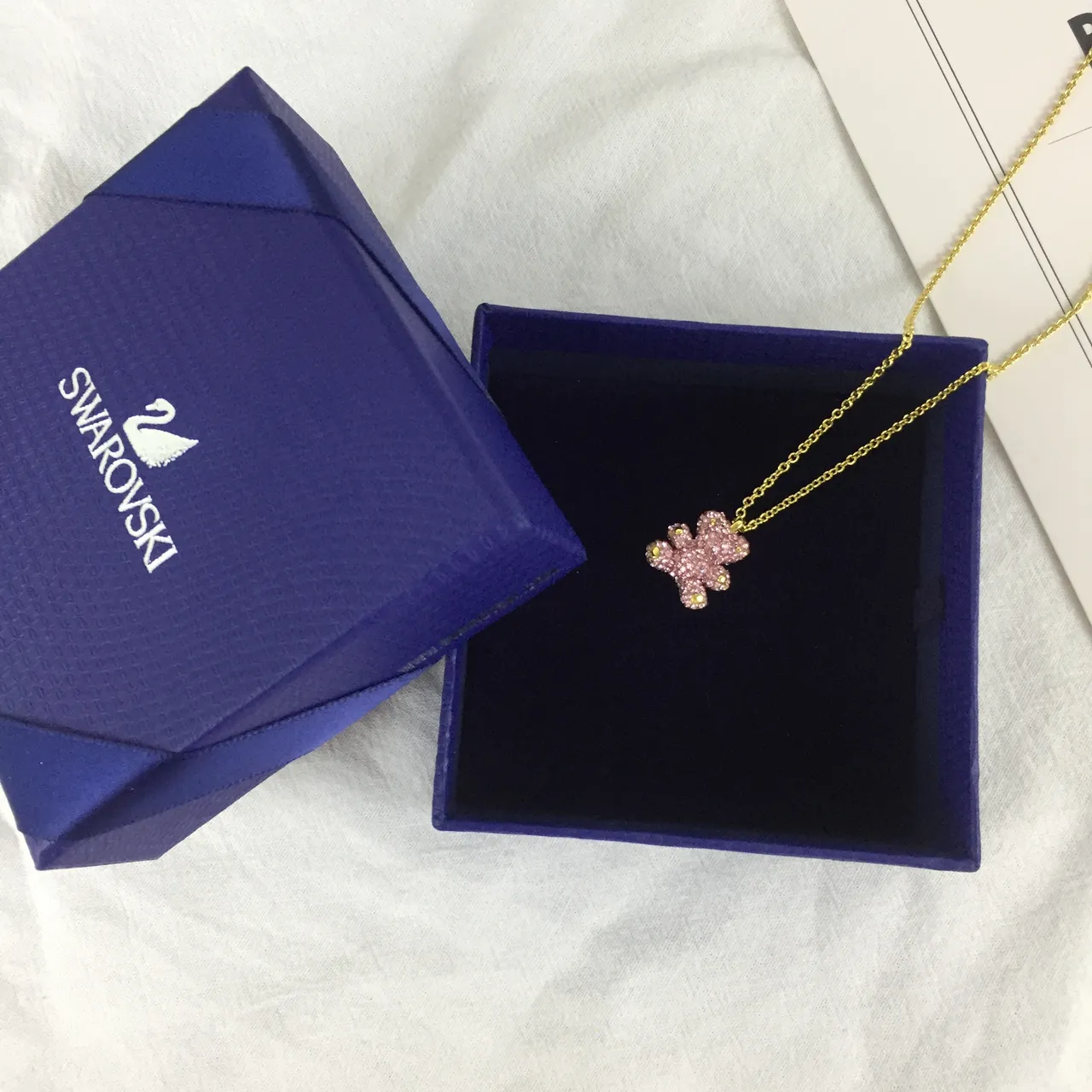 Swarovski Ours en peluche Cristal Rose Collier Doré 2