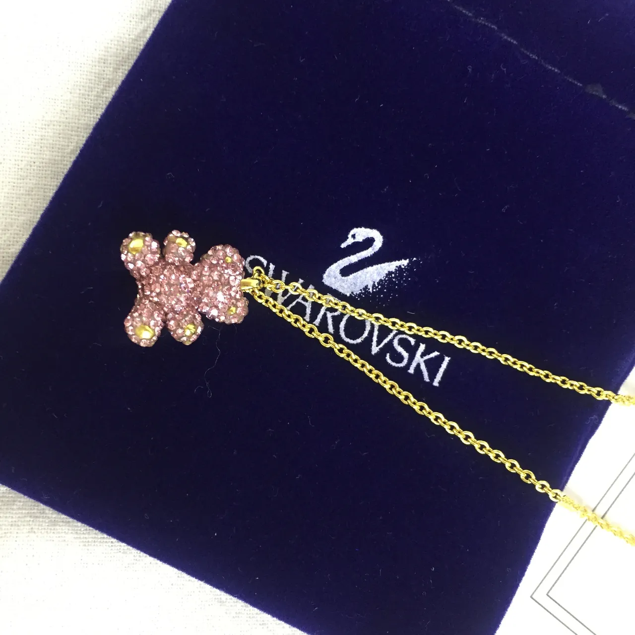 Swarovski Ours en peluche Cristal Rose Collier Doré 3
