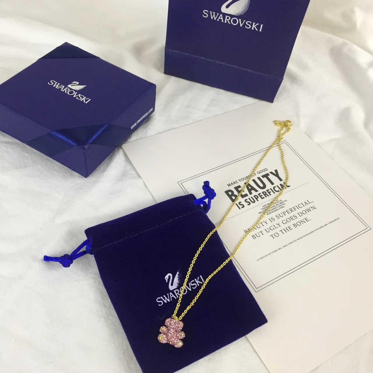 Swarovski Ours en peluche Cristal Rose Collier Doré 4