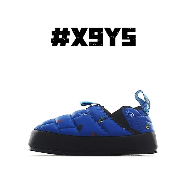 The North Face Nuptse Slipper Blue Black Quilted Puffer Upper Slip-On Construction Casual Shoes 3
