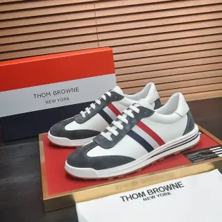 Thom Browne White Gray Low-Top Suede And Leather Panelled Lifestyle Sneakers