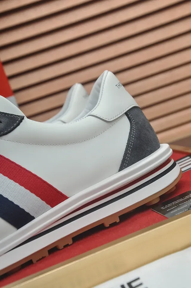 Thom Browne White Gray Low-Top Suede And Leather Panelled Lifestyle Sneakers 2