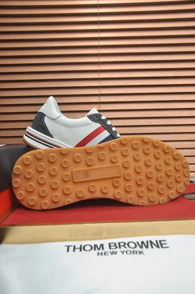 Thom Browne White Gray Low-Top Suede And Leather Panelled Lifestyle Sneakers 3