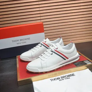 Thom Browne White Red Leather Upper Triple-Bar Stripe Detail Lifestyle Sneakers