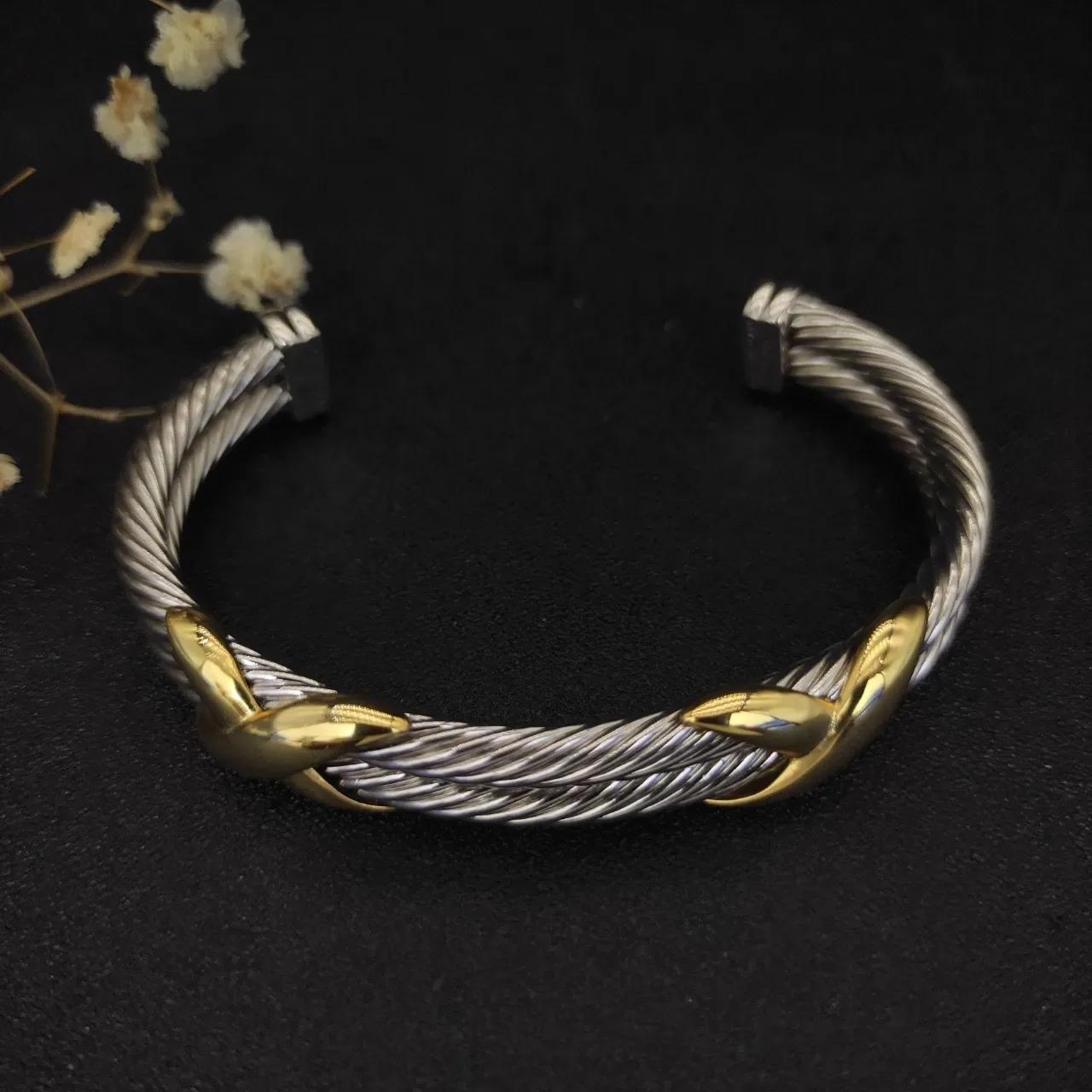 Tiffany & Co. HardWear Bicolore Câble Tressé Motif Feuille Bracelet 7
