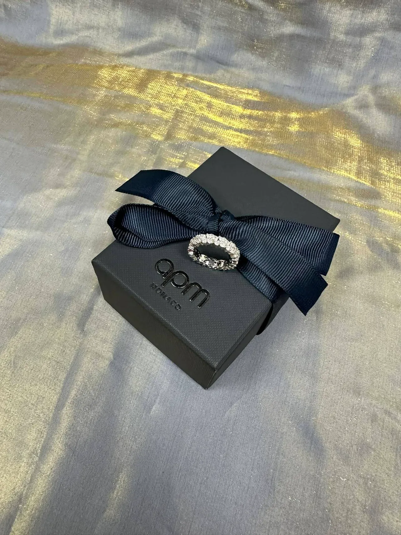 Tiffany & Co. Navy Silver Pavé-Set Diamond Eternity Band Three-Row Channel Setting Ring 7