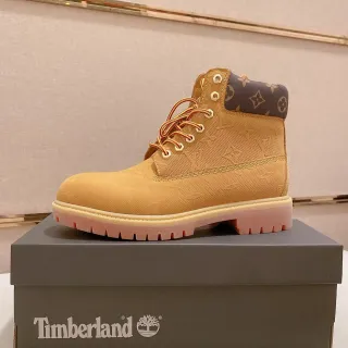 Timberland Beige Pink Monogrammed Textile Upper Padded Collar Work Boots