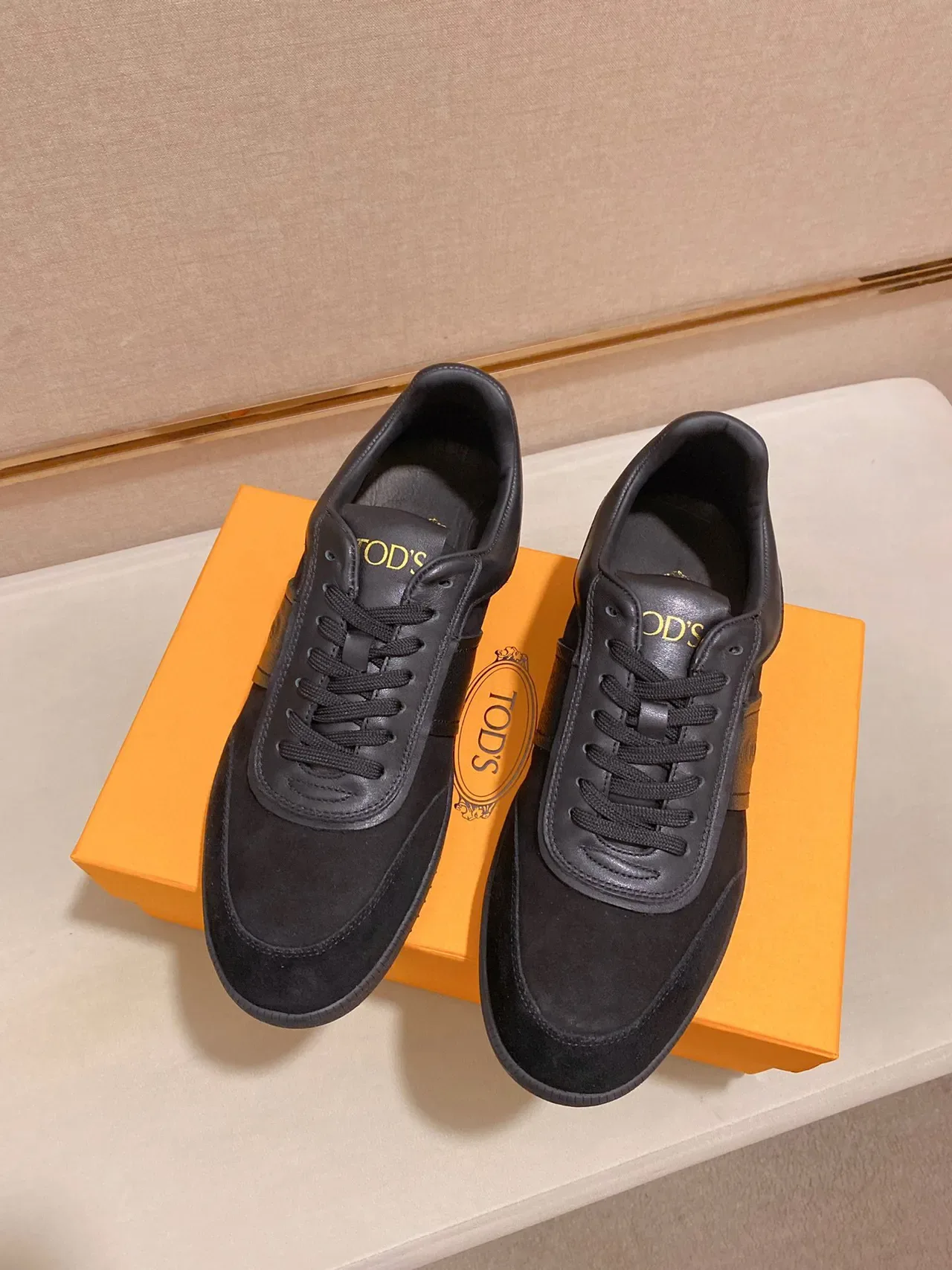 Tod's Black Suede And Leather Panelled Embossed Logo Stripe Lifestyle Sneakers 4