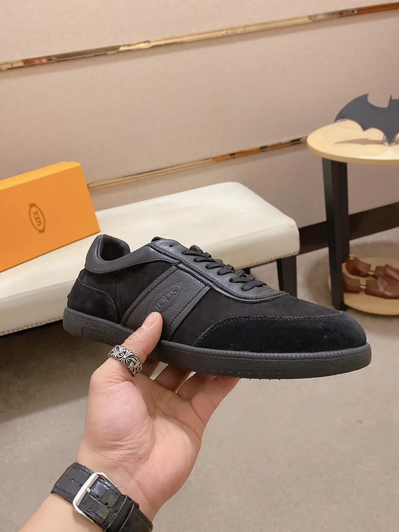 Tod's Black Suede And Leather Panelled Embossed Logo Stripe Lifestyle Sneakers 5