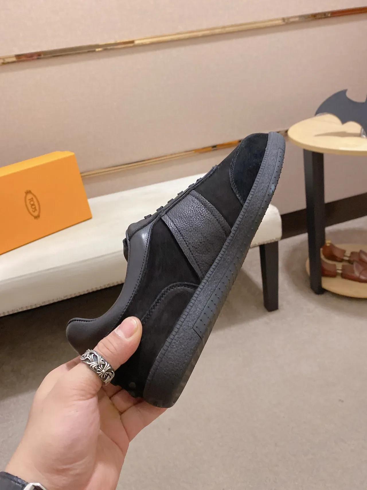 Tod's Black Suede And Leather Panelled Embossed Logo Stripe Lifestyle Sneakers 7