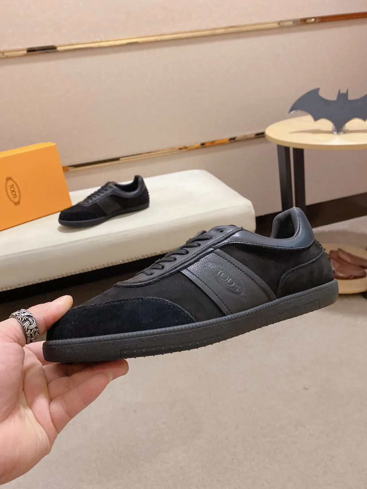 Tod's Black Suede And Leather Panelled Embossed Logo Stripe Lifestyle Sneakers 8