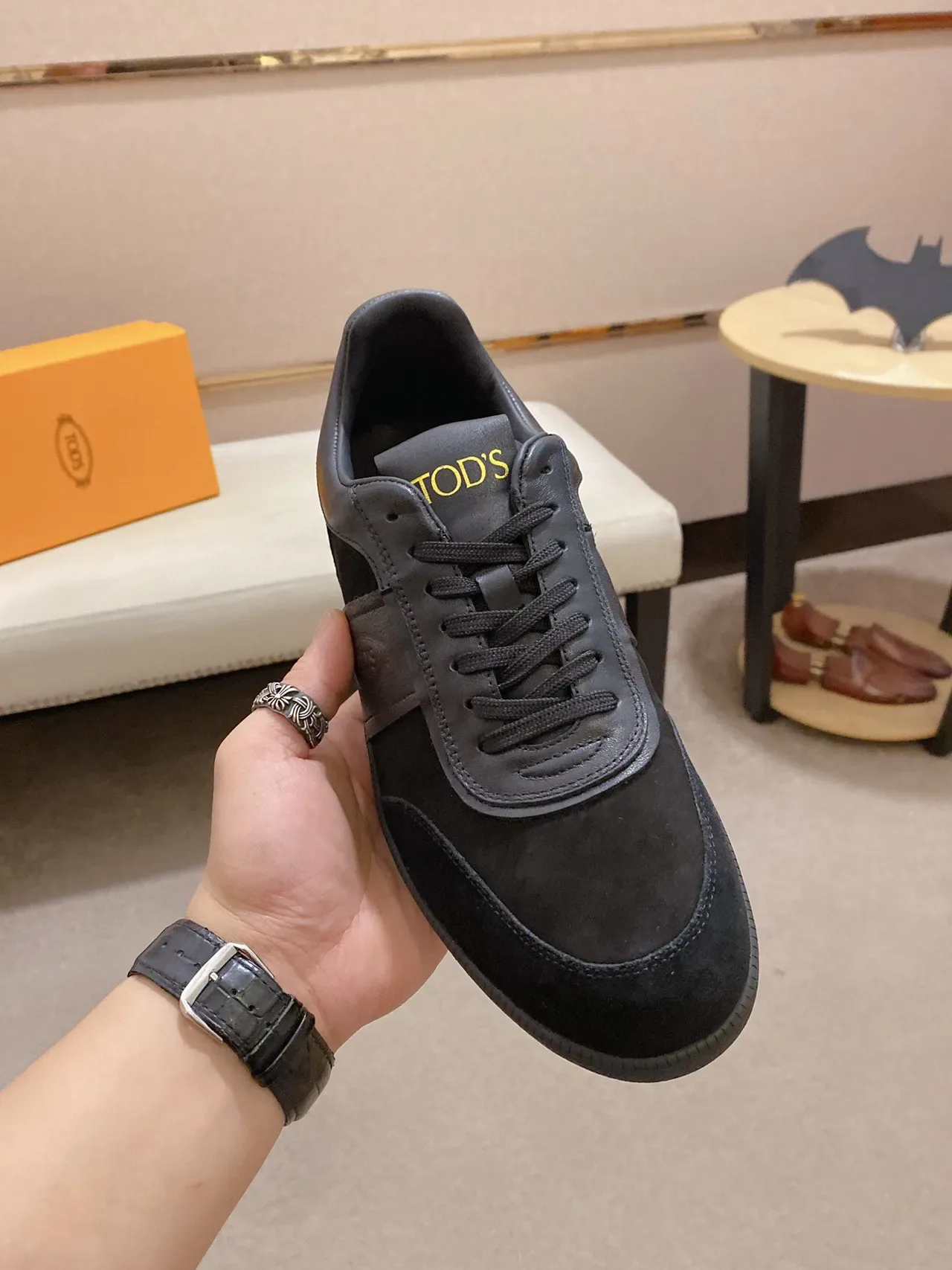 Tod's Black Suede And Leather Panelled Embossed Logo Stripe Lifestyle Sneakers 9