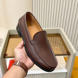 Tod's Brown Black Leather Moc-Toe Stitching Loafer