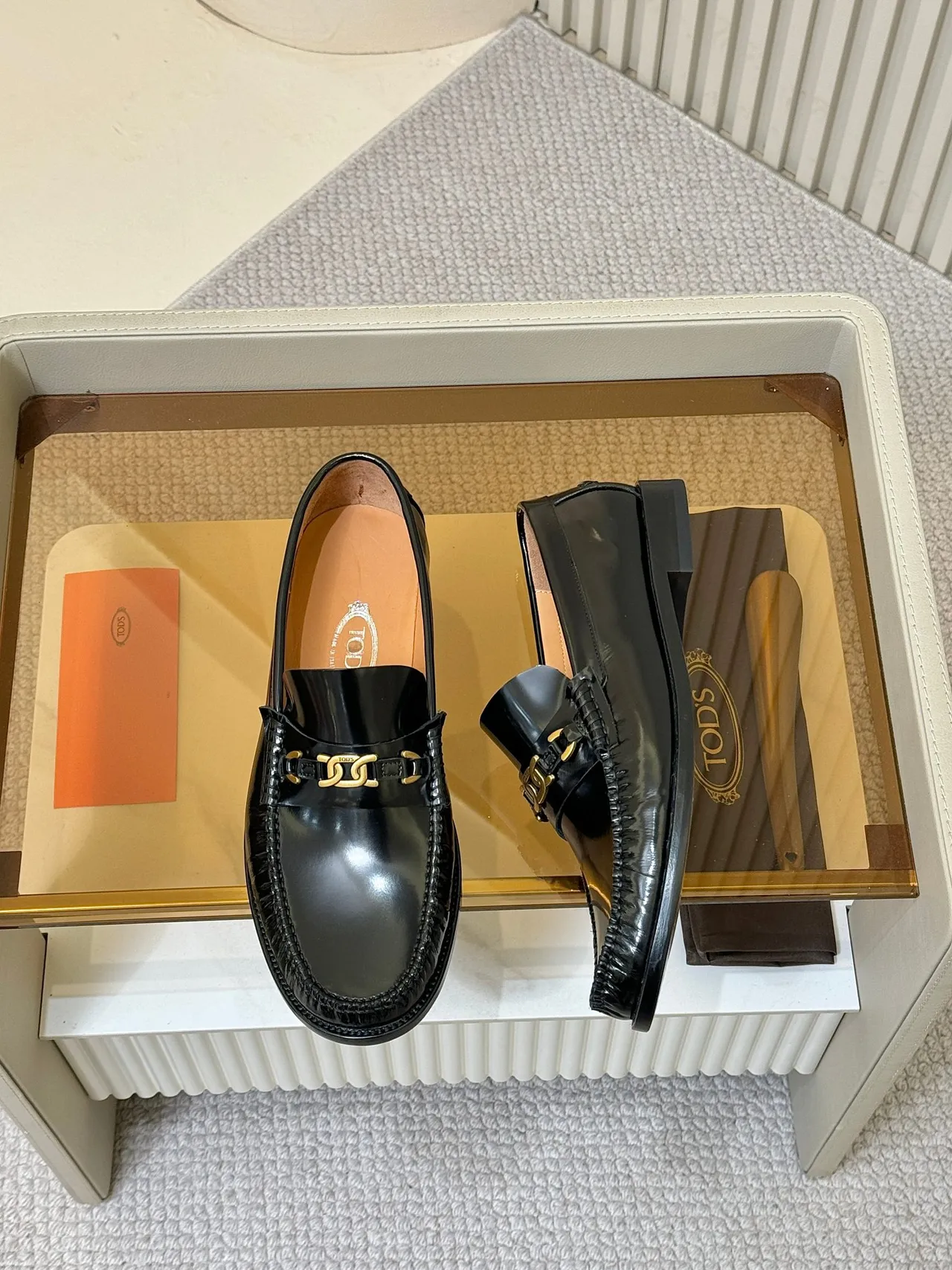 Tod's Double Gancini Mocassin Cuir de Patente Noir Boucle Horsebit Mocassin 5