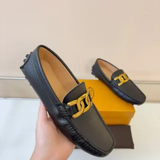Tod's Gommino Black Gold Textured Leather Chain-Link Bit Loafer