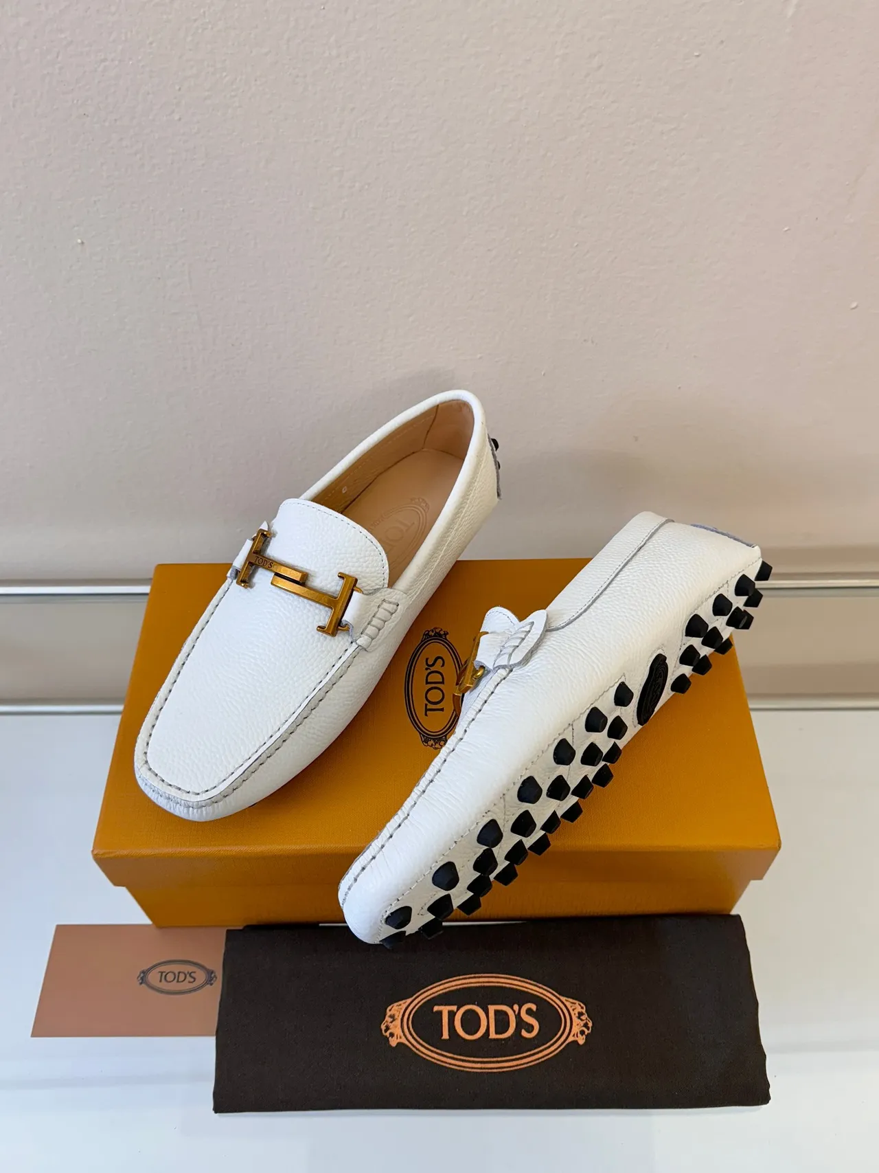 Tod's Gommino Loafer Cuir grainé blanc H-Bar Loafers 2