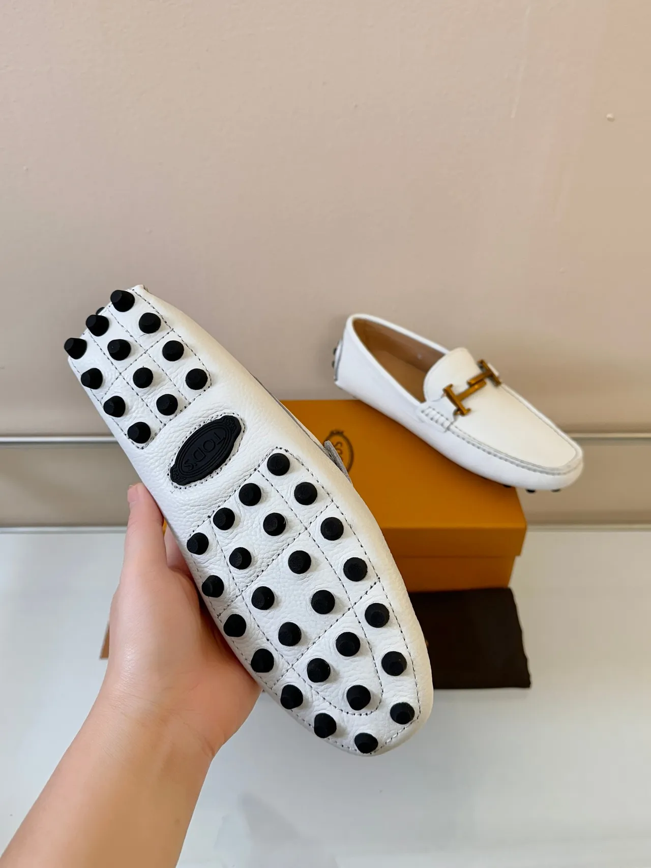 Tod's Gommino Loafer Cuir grainé blanc H-Bar Loafers 5
