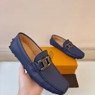 Tod's Horsebit Loafer Navy Blue Pebble-Sole Leather Loafers