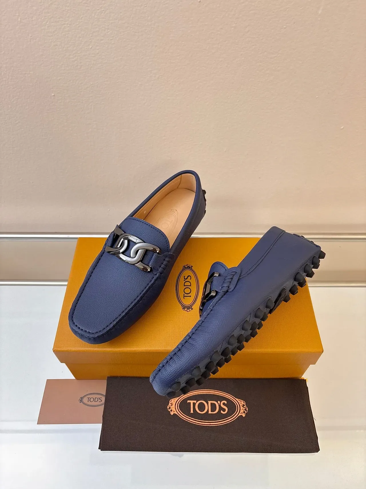 Tod's Horsebit Loafer Bleu Marine Cuir Soule Pebble Mocassins 2