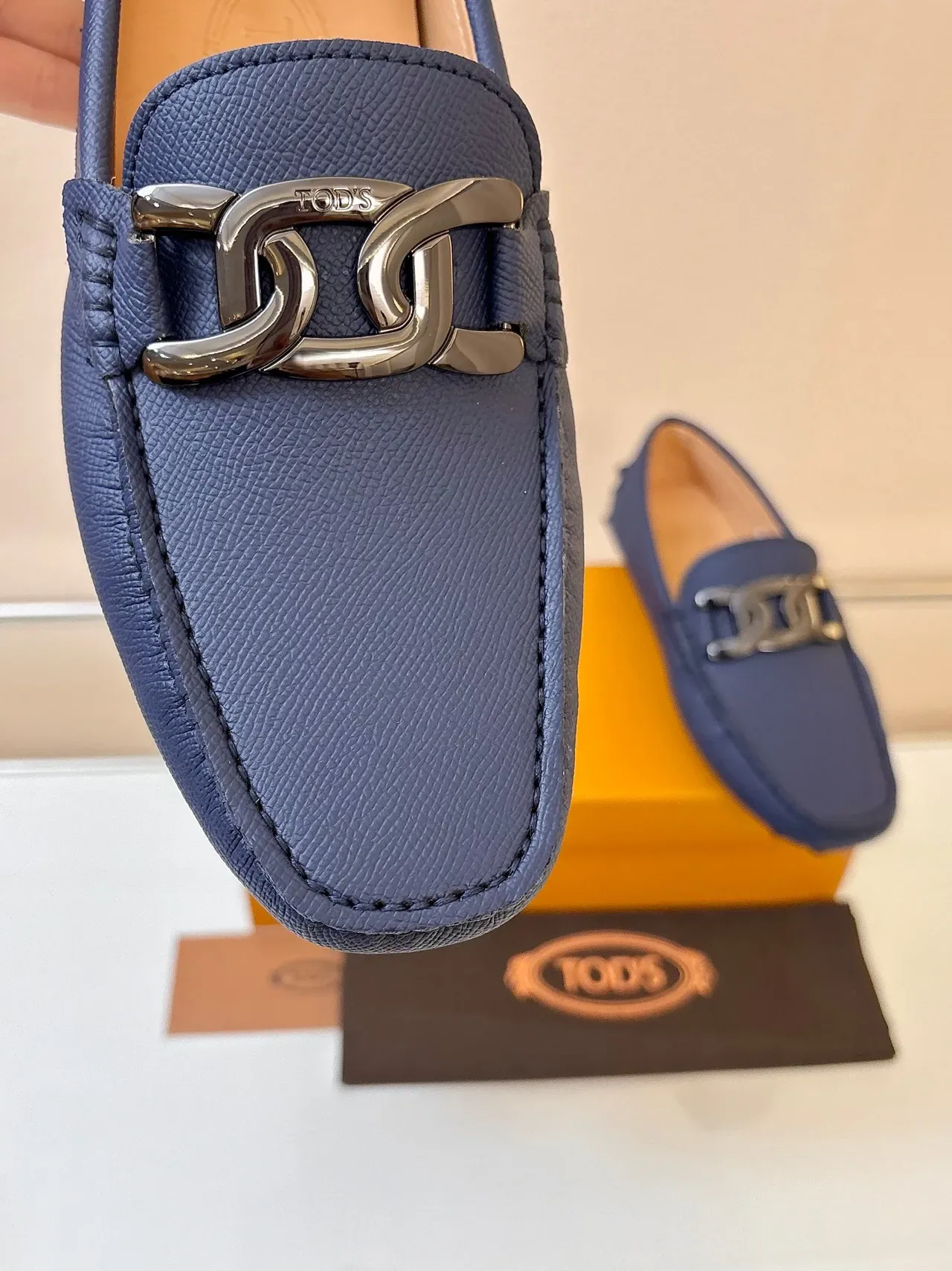 Tod's Horsebit Loafer Bleu Marine Cuir Soule Pebble Mocassins 3