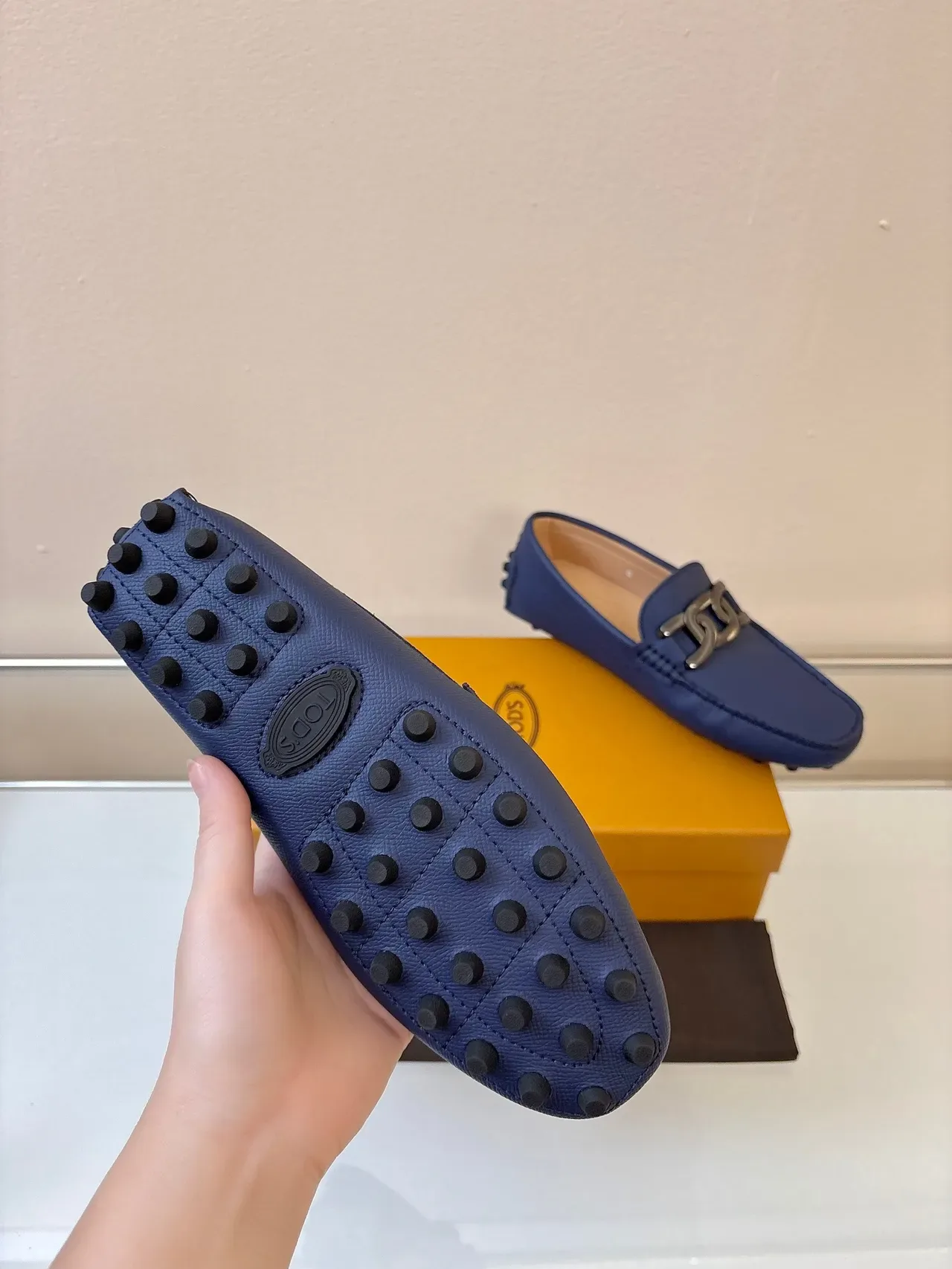 Tod's Horsebit Loafer Bleu Marine Cuir Soule Pebble Mocassins 5