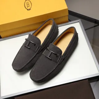Tod's H-Bar Buckle Loafer Ante gris marrón parte superior loafer de metal