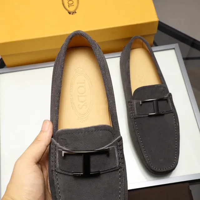 Tod's H-Bar Buckle Loafer Camurça cinza marrom parte superior loafer metálico 2