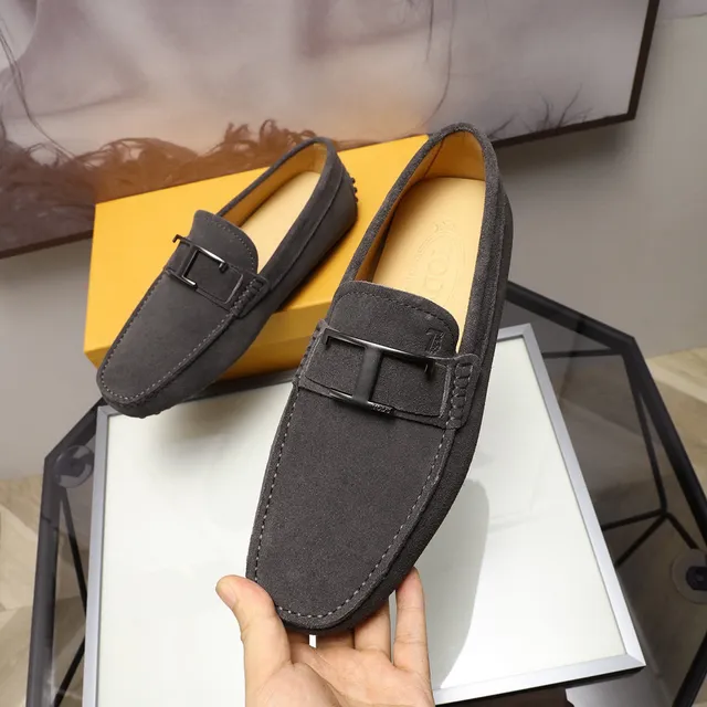 Tod's H-Bar Buckle Loafer Camurça cinza marrom parte superior loafer metálico 5