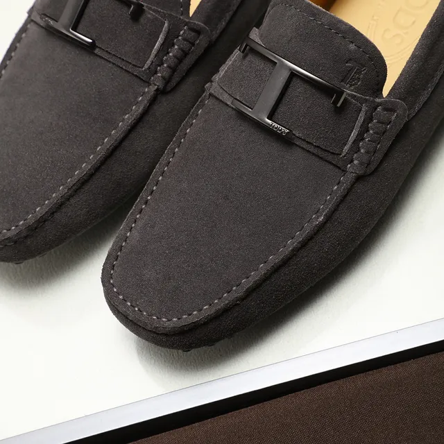 Tod's H-Bar Buckle Loafer Camurça cinza marrom parte superior loafer metálico 7