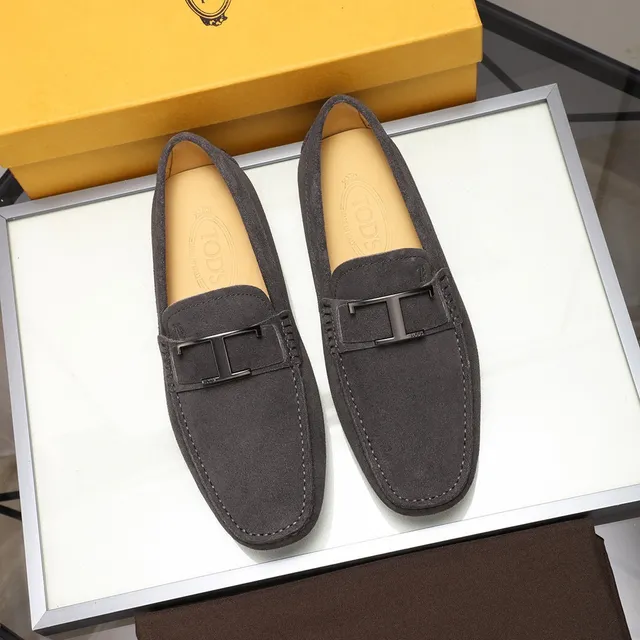 Tod's H-Bar Buckle Loafer Camurça cinza marrom parte superior loafer metálico 8