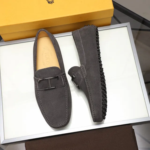 Tod's H-Bar Buckle Loafer Camurça cinza marrom parte superior loafer metálico 9