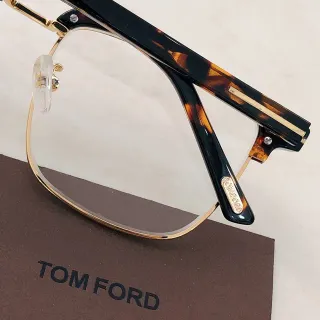 Tom Ford Brown Gold Semi-Rimless Oval Optical Glasses