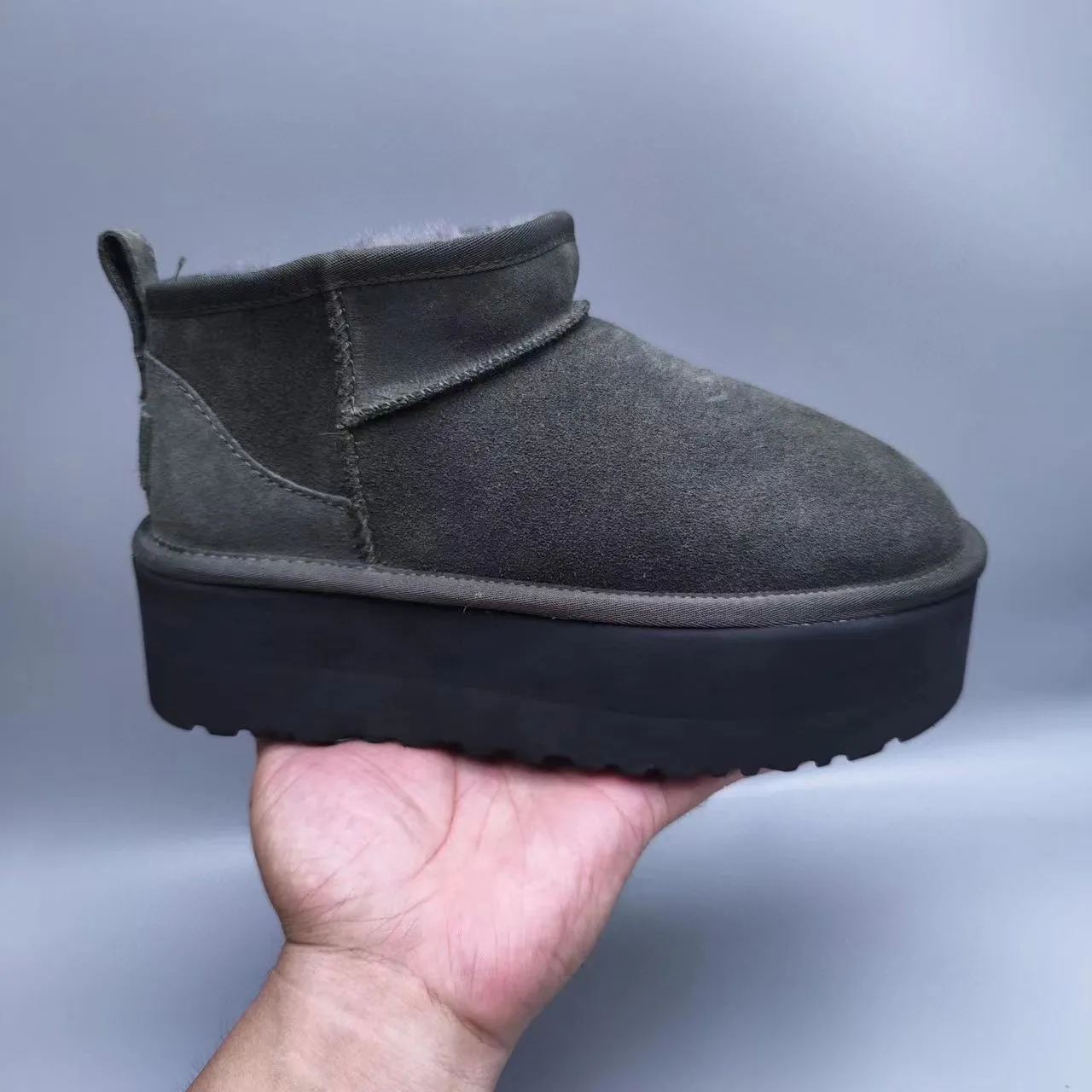 UGG Army Green Black Suede Upper Shearling-Lined Snow Boots 2