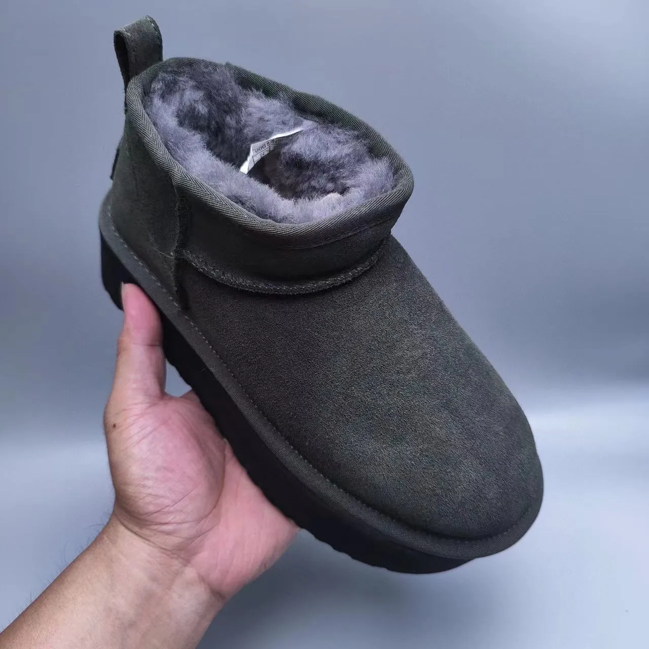 UGG Army Green Black Suede Upper Shearling-Lined Snow Boots 3