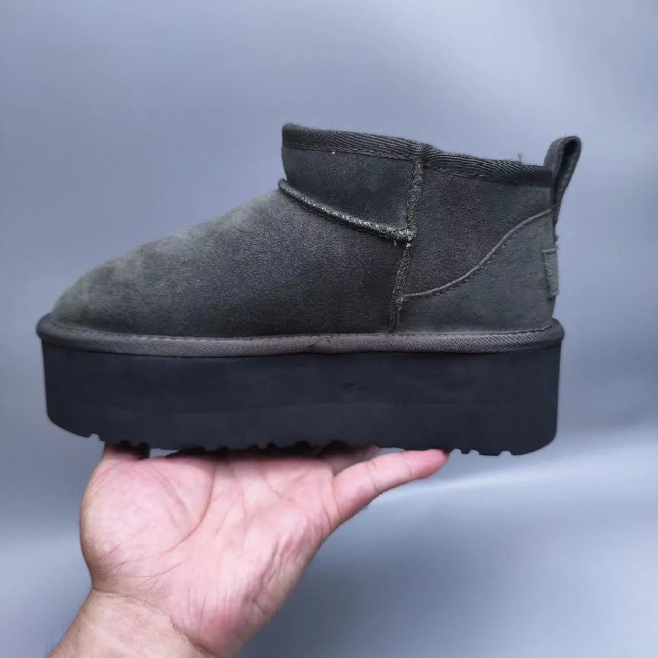 UGG Army Green Black Suede Upper Shearling-Lined Snow Boots 5