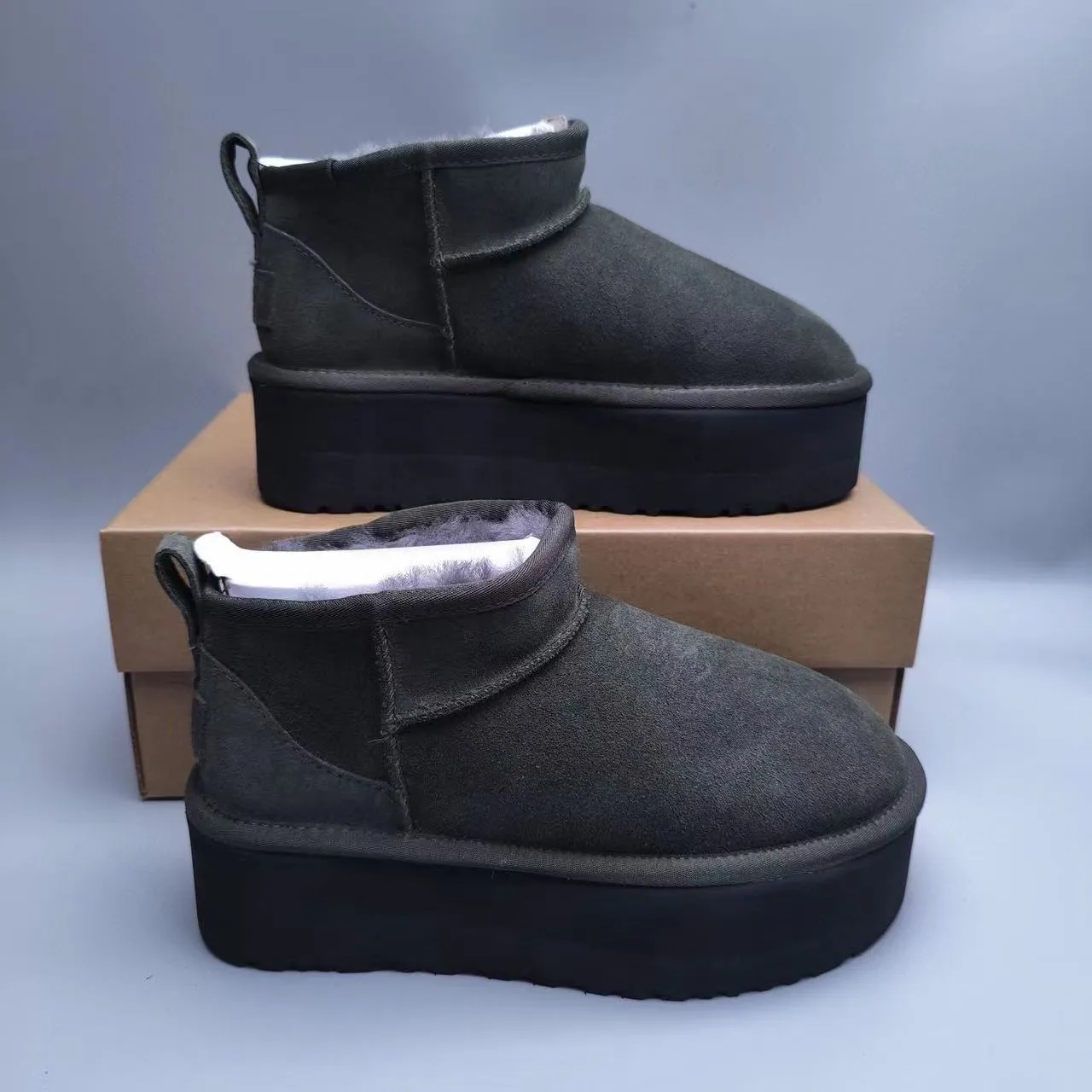 UGG Army Green Black Suede Upper Shearling-Lined Snow Boots 7