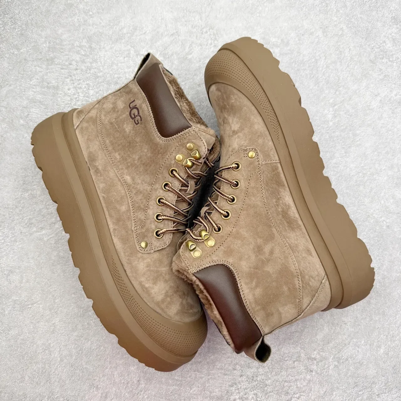 UGG Beige Suede Platform Lace-Up Boot 5