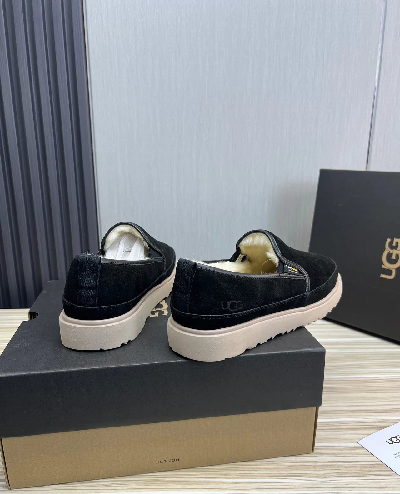 UGG Black Beige Suede Upper Shearling-Lined Loafer 2