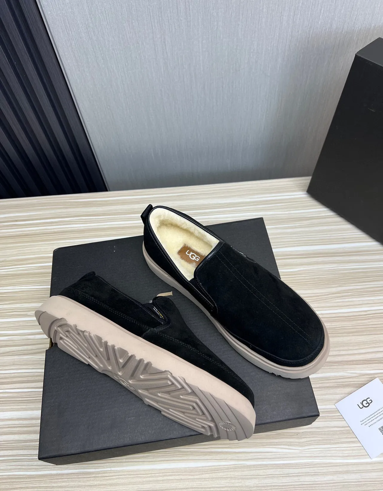 UGG Black Beige Suede Upper Shearling-Lined Loafer 3