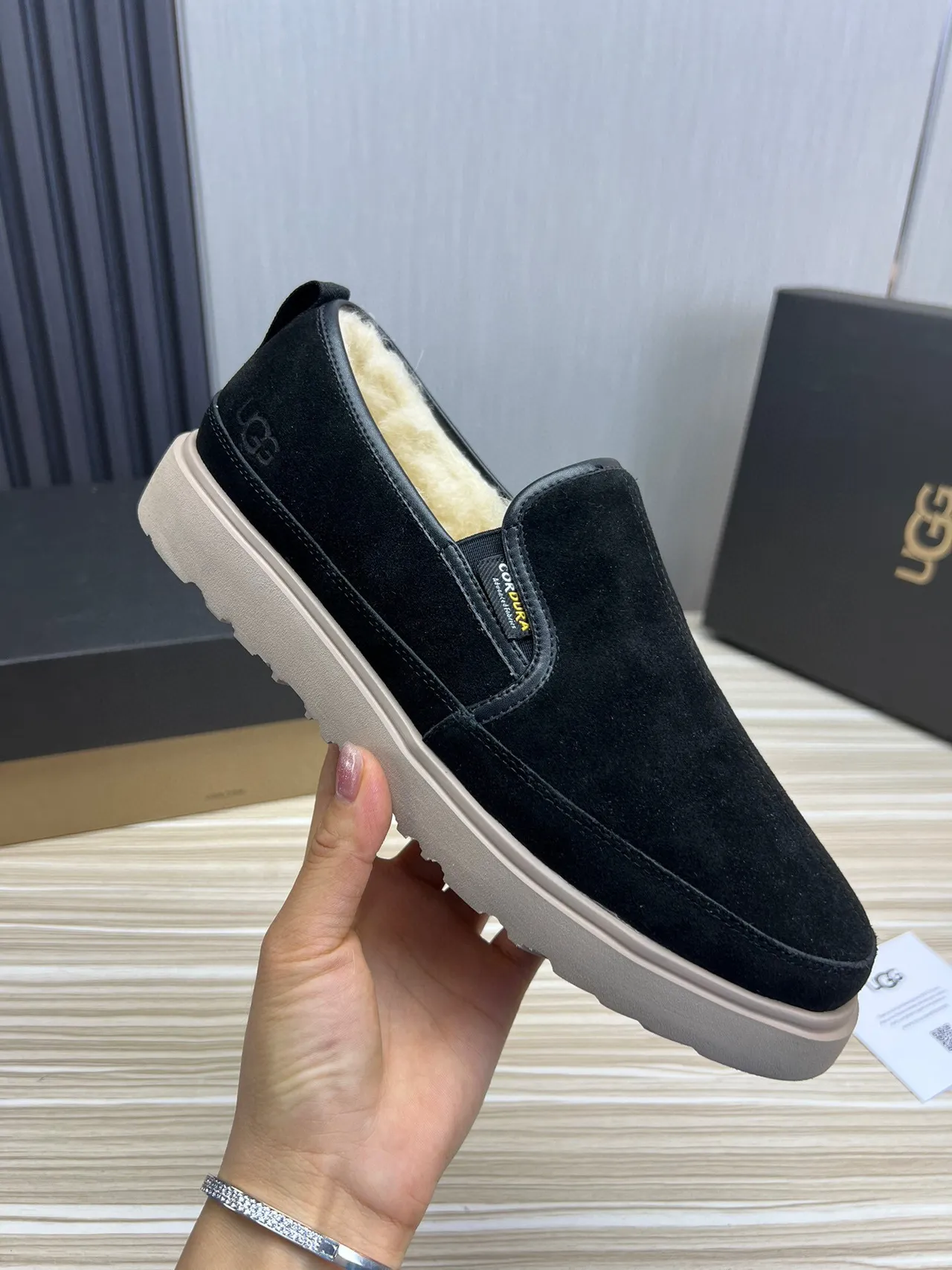 UGG Black Beige Suede Upper Shearling-Lined Loafer 4