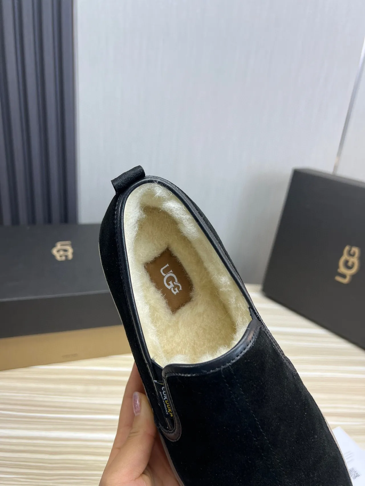 UGG Black Beige Suede Upper Shearling-Lined Loafer 5