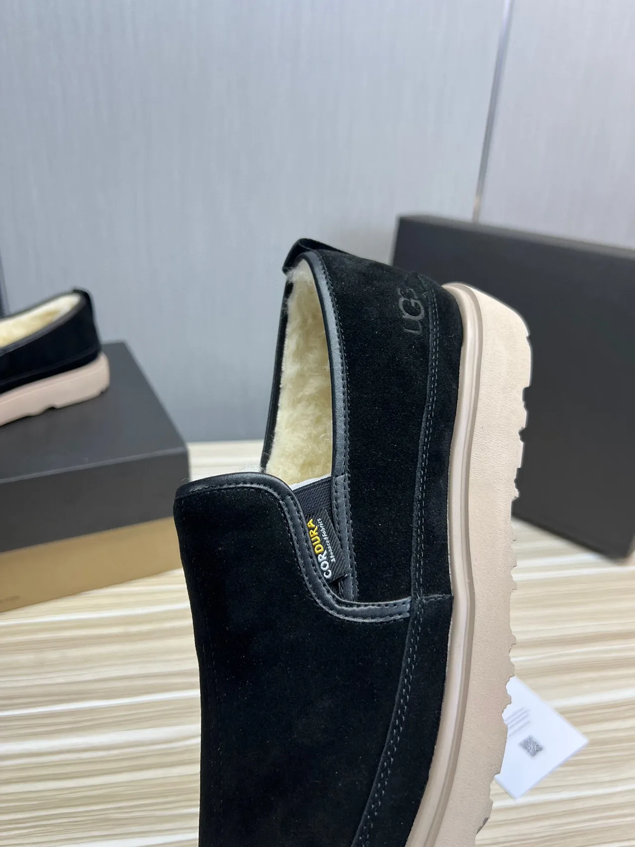 UGG Black Beige Suede Upper Shearling-Lined Loafer 8