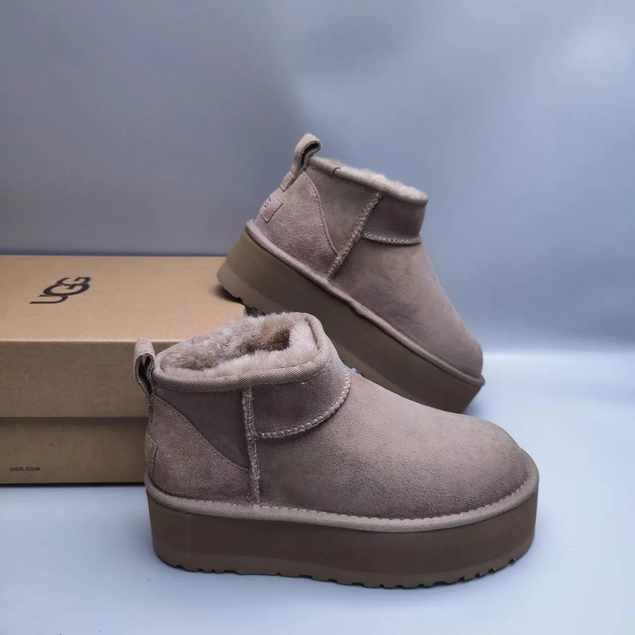 UGG Brown Beige Suede Upper Shearling-Lined Snow Boots 4