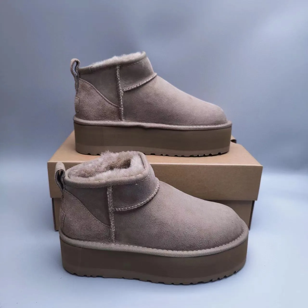 UGG Brown Beige Suede Upper Shearling-Lined Snow Boots 7