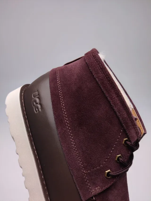 UGG Burgundy Brown Suede Upper Shearling-Lined Ankle Boots 6